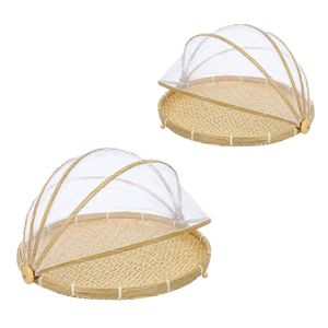 صينية خيزران منسوجة طبيعياً مع غطاء شبكي لتجفيف الفواكه ومعالجة الأعشاب والتخزين - Product Image 1