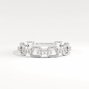 Anillo de Boda Apilable de Oro 14K/18K con Cadena de Eslabones y Pavé de Diamantes de Laboratorio de 0.20ct, Certificado IGI, Joyería Fina para Mujer - Product Image 6