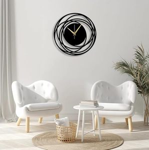 <b>Modern</b> Black Metal Abstract Circular <b>Wall</b> <b>Clock</b> with Gold Hands Contemporary Decorative Round Silent <b>Wall</b> <b>Clock</b> for Living Room - Product Image 4