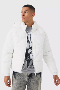 Hot Selling 100% Polyester Winter Abstract Quilted <b>Puffer</b> <b>Jacket</b> <b>White</b> Windproof Waterproof Stand Patchwork Design Custom Bubble - Product Image 2
