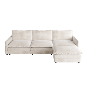 Divano a 3 Posti in Tessuto Corduroy, Comodo Divano Cloud Oversize a L Profondo con Poggiapiedi Mobile per un Comfort Elevato nel Soggiorno - Product Image 4