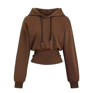 Sudadera con Capucha Corta Marrón al por Mayor 2026, Ajustada, de Manga Larga, Color Sólido, Informal, de Algodón Tejido, Unisex, para Otoño - Product Image 1