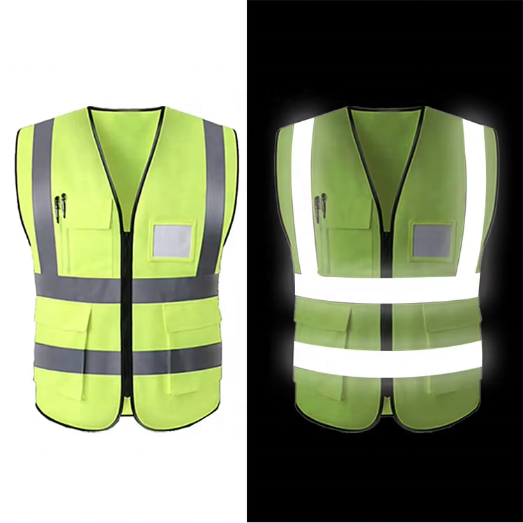 Customizable High Visibility Construction Vest Reflective Safety Clothing with Logo Security Pockets for Work Purpose