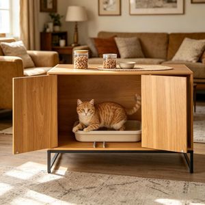 Luxury Rectangle <b>Cat</b> Litter <b>Boxes</b> Large Capacity Eco-Friendly Wooden Cabinet for Living Room PC Material - Product Image 6