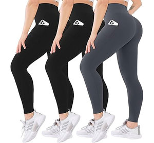 High Waist Seamless Leggings With Invisible Pocket Solid Color Full Length Sporty Yoga Pants Stretch Breathable Compression Fit - Product Image 2