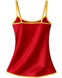 Conjunto de Pijama Personalizado de Satén Rojo con Camiseta y Pantalones Cortos para Mujer, Ropa de Dormir Suave de Seda, Conjunto de Dos Piezas para Verano con Lazo Amarillo - Product Image 4