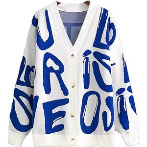 Cárdigan de Punto Personalizable para Mujer, Informal, de Invierno, Cuello en V, Poliéster/Algodón, Manga Raglán, con Bolsillos, Transpirable - Product Image 1