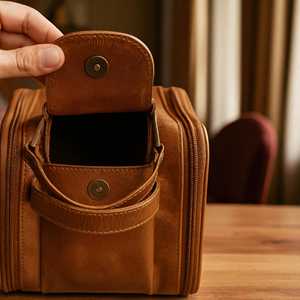 Luxury Genuine Leather Toiletry Bag <b>Mens</b> Dopp <b>Kit</b> Travel <b>Shaving</b> Wash Bag Large Cosmetic Pouch Wholesale Shop TYG-0209 - Product Image 5