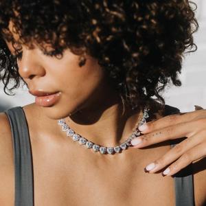 Women's 925 Silver Brilliant Cut Hip Hop Style Tennis Chain <b>Statement</b> <b>Necklace</b> Rhodium Plated Luxury Prong Setting Party - Product Image 3