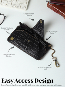 WRIZA Estuche para gafas duradero, clásico, hecho a mano, de cuero genuino con estampado de cocodrilo |   Funda Delgada para Gafas de Sol con Gancho para Llavero | - Product Image 4