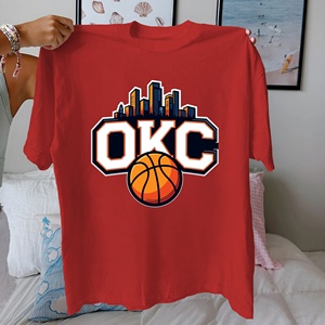 OKC Basketball Graphic Design Comfort Fit Casual T-shirt Femme 100% Pur Coton Motif Imprimé - Product Image 3