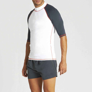 Maillot de bain à manches trois quarts pour homme, blanc et bleu marine, à séchage rapide, pour la performance sportive - Product Image 2