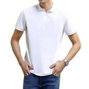 Polo en piqué bleu à manches courtes pour homme, couleur unie, décontracté, tricoté, coupe classique, boutons - Product Image 2