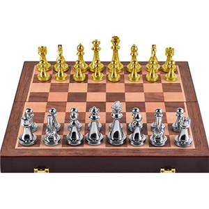 Luxury Metal Chess Set High Quality Gold Silver Pieces <b>Wooden</b> Folding Chess Board Magnetic Professional Family Chess Board <b>Game</b> - Product Image 1