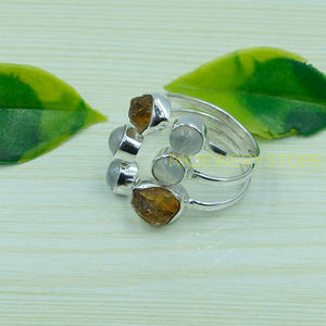 Anillo de Plata de Ley 925 con Piedra Lunar Azul Natural y Citrino, Anillo Ajustable, Joyería, Regalo - Product Image 4