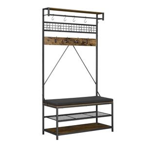 Porte-manteau autoportant 72 pouces avec banc à chaussures, organisateur de rangement à 2 niveaux, crochets muraux, tringle de suspension et étagère en fil métallique - Product Image 1