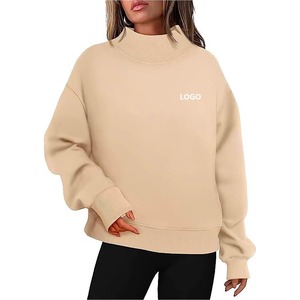 Sudadera de cuello alto oversize para mujer, color liso, con logo de letras, hombros caídos, manga larga, de algodón tejido, para otoño - Product Image 6