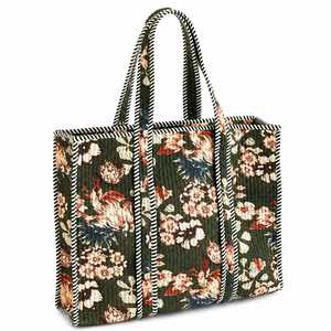 Floral <b>Quilted</b> Cotton Patchwork Zipper Closure Tote Bag Women's Classic Style Shopping Bag Striped Handles Large Capacity All - Product Image 1