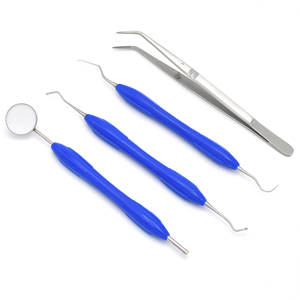 Steel Manual Dental Examination Kit 4-Piece Set Includes Tweezer Mirror Scalar Probe Student Hygiene Use <b>Blush</b> Surgical Hospital - Product Image 3