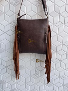 Western Pattern Hand Tooled Carving Handbag Designer Cowhide Fur Leather Gypsy Boho Vintage Fringe Shoulder Bag Stylish Bags - Product Image 3