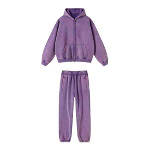 Conjuntos Deportivos Personalizados de Alta Calidad en Poliéster/Algodón, Sudadera con Capucha Vintage, Pantalones Deportivos, Estilo Jogger, Lavado Ácido, Impermeables, Unisex - Product Image 1