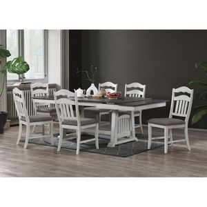 Tavolo da Pranzo Contemporaneo Monoblocco con 2 Prolunghe Estraibili, Finitura Bianco Antico e Grigio per Cucina e Sala da Pranzo - Product Image 4