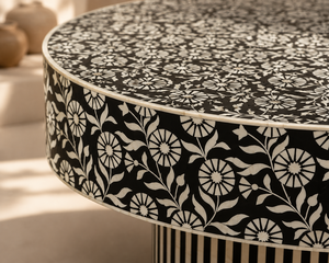 Mesa de Centro Redonda con Incrustaciones de Hueso, Ligera, con Patrón Floral, Moderna, para Sala de Estar, Mesa Auxiliar - Product Image 4