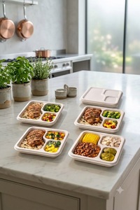Barquette alimentaire 3 compartiments en bagasse blanche, écologique, compostable et jetable - Product Image 4