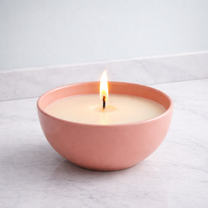 Bougie en céramique rose poudré, grand bol, finition lisse, résistante à la chaleur, durable, réutilisable, mèche unique, décoration moderne pour la maison - Product Image 1
