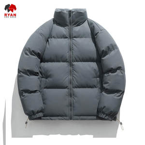 Custom Design Solid Puffer <b>Jacket</b> for <b>Men</b> Stand Collar Zipper Closure Breathable Fabric OEM Service Plain Dyed Customized Logo - Product Image 1