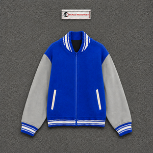 Chaqueta universitaria azul de lana con mangas gris claro, chaqueta bomber de béisbol de primera calidad para hombre y mujer, chaqueta Letterman al por mayor - Product Image 5