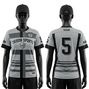 เสื้อกรรมการหญิง ผ้าโพลีเอสเตอร์อินเตอร์ล็อคคุณภาพพรีเมียม 160 GSM ระบายอากาศได้ดี แห้งเร็ว สีเทา ดำ ลายแถบ  รับสกรีนโลโก้ - Product Image 5