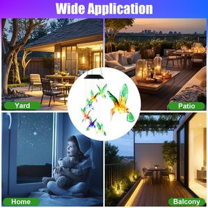 2 Pezzi di Luci Solari da Giardino a Forma di Colibrì, Impermeabili, con LED Cambia Colore e Campanelli a Vento per Esterni e Patio - Product Image 3