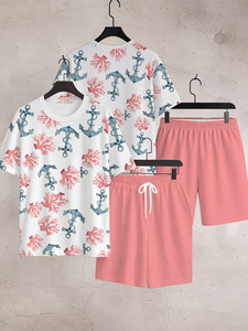 Conjunto de Camiseta Casual para Hombre, Estilo Náutico, Deportivo, Informal, con Estampado de Ancla y Coral, para Vacaciones - Product Image 4