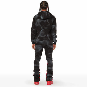 Conjunto Deportivo de Invierno para Hombre, Sudadera con Capucha y Pantalones Jogger, Transpirable, Color Negro Sólido, Estilo Urbano, Dos Piezas, Informal, para Entrenamiento - Product Image 2