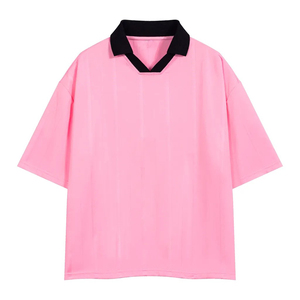Pink Short Sleeve Shirt Collar Loose Fit Unisex Solid Color Polyester Top All Seasons Apparel - Product Image 1