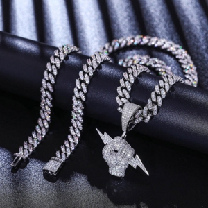 Pendentif main éclair sertie de moissanite, style Hip Hop Bling, en argent sterling 925 - Product Image 2