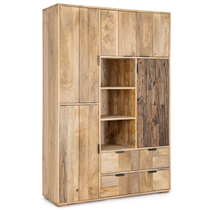 Modern Wooden Wardrobe With Flat Panel Doors 3 Shelves 2 Drawers 5 door <b>Sideboard</b> Solid Wood <b>Rustic</b> Bedroom Storage Cabinet - Product Image 2