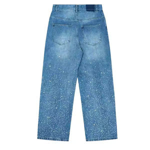 Nouvelle mode – Jean décontracté homme taille mi-haute en coton 100% avec strass personnalisés, anti-plis, multi-poches, délavage clair, fermeture éclair, collection automne - Product Image 2