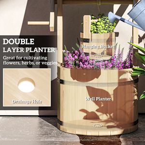 Fioriera Classica in Legno a Forma di Pozzo dei Desideri con Secchio Sospeso e Foro di Drenaggio per Giardino e Patio, Vaso in Stile Naturale per Esterni - Product Image 5