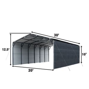 Carport in Alluminio 20FT X 30FT con Pareti Laterali Chiuse 10FT, 600 Piedi Quadrati, Pannelli Corrugati 27 GA TMG MSC2030F per Uso in Parchi - Product Image 5