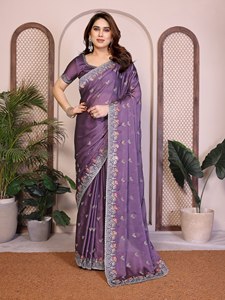 Sari de luxe brodé pour femme, en soie douce, pour l'hiver et l'été, idéal pour les fêtes, avec bordure richement brodée de sequins, ensemble de mariage indien - Product Image 6