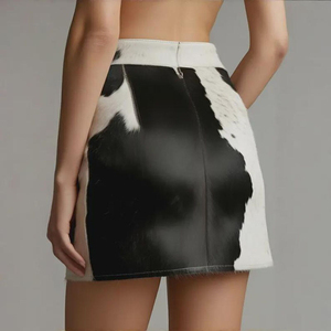 Damen-Rock aus Kuhfell, Echtleder-Haarteilrock, Patchwork-Rock mit hoher Taille, einzigartiges Designer-Modestück zum günstigen Preis - Product Image 2