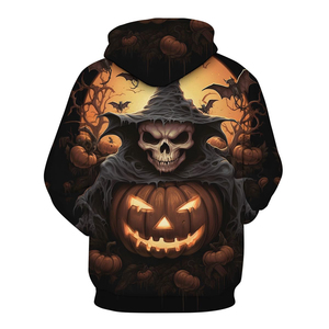 Premium Cotton Blend All-Saints' Eve Skull Witch <b>Hoodie</b> Scary Pumpkin <b>Ghost</b> Sublimation Printed Design Hooded Sweatshirt For Men - Product Image 2