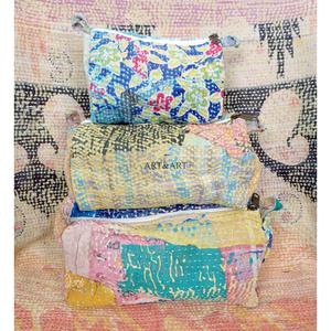 New Design Vintage Kantha Patchwork Tassel Zipper Closure Eco-Friendly 3-<b>Pouch</b> Set Cosmetic Bag for Wedding & Return Gifts - Product Image 5