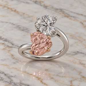Bague de fiançailles en argent 925 avec diamant rose et blanc fantaisie de 1,00 carat taille cœur, certifiée IGI, cultivé en laboratoire, pour elle - Product Image 6
