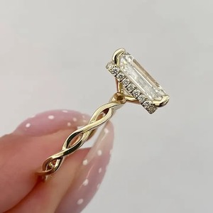 Luxury Design 5.0Ct <b>Emerald</b> Cut Moissanite Hidden Halo Engagement Wedding <b>Ring</b> 925 Sterling <b>Silver</b> Gold Plated Sale Export - Product Image 4