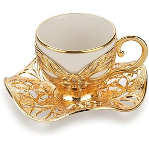 Antique Design Metal Tea Coffee <b>Cup</b> and <b>Saucer</b> in Brass Gold Finished Best Quality Tabletop Serving Tea <b>Cup</b> and <b>Saucer</b> - Product Image 2