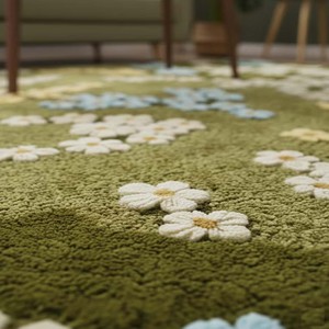 Alfombra de Lana Verde con Diseño Floral, Hecha a Mano, con Motivos de Margaritas, Inspirada en la Naturaleza, para Sala de Estar, Dormitorio, Decoración del Hogar - Product Image 3