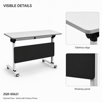 Table de formation mobile moderne avec panneau de discrétion noir, pieds en T blancs courbés et roulettes pour bureau et salle de conférence